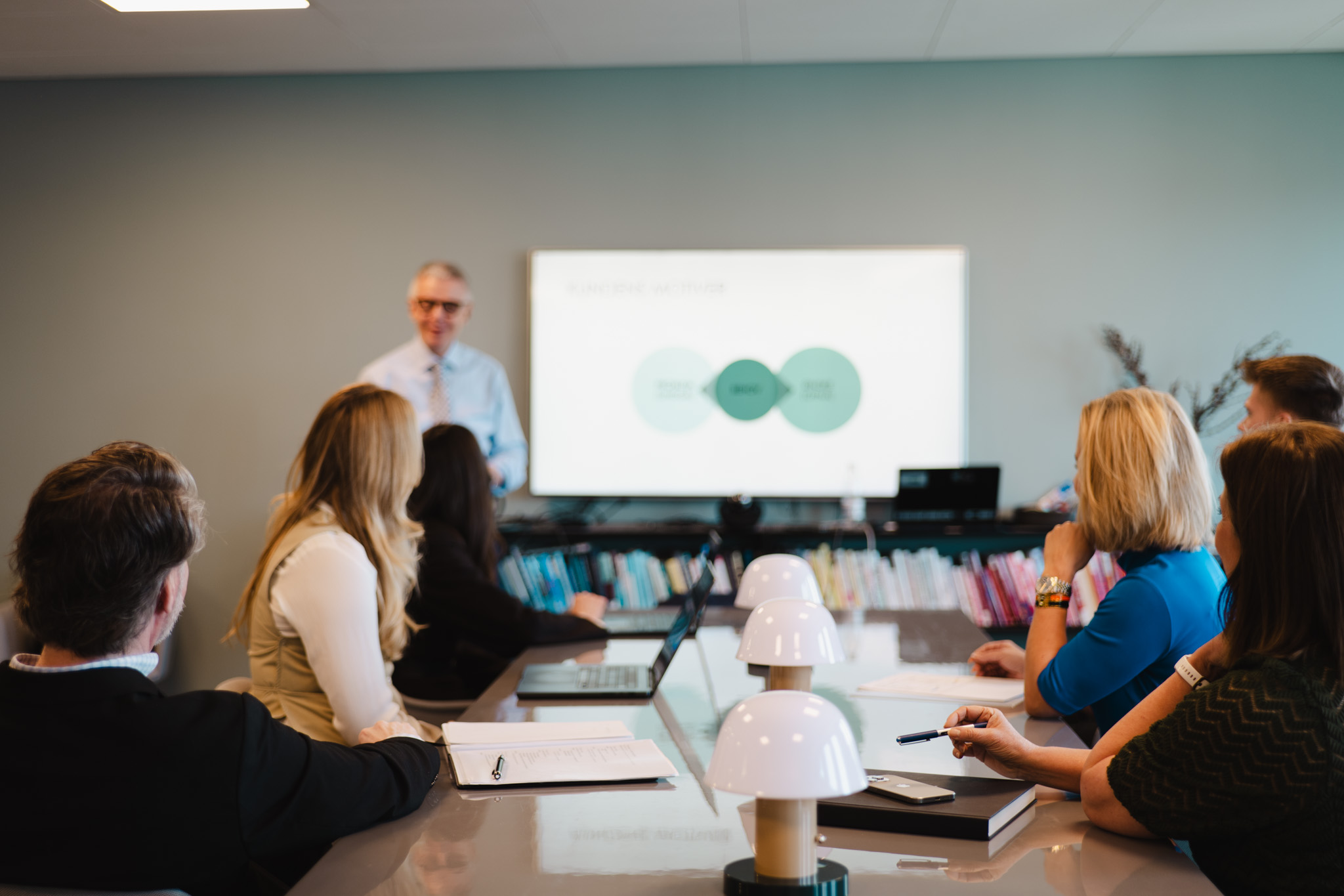 Consulting team listening to a presentation about customer motives